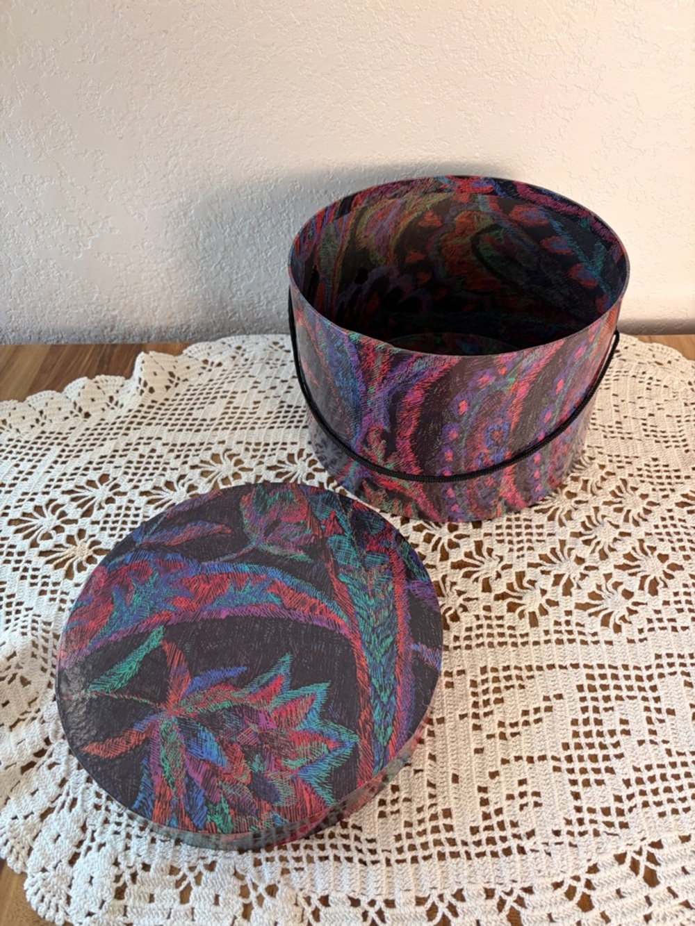 β¨π 1980s Circular Hat Box β Red, Purple, Turquoise & Blue πβ¨ - Picture 4 of 5